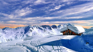 Snowy mountain cabin sky clouds - a snowy mountain free wallpaper