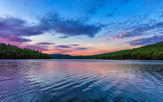 Lake mountain sunset pink blue - sky above free wallpaper