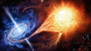Colorful star blackhole blue disk 2 - cosmic free wallpaper