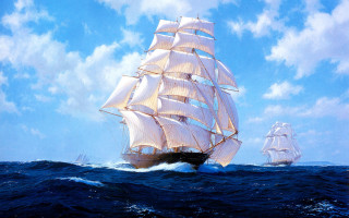 Sailboat ocean background ship beach - oil painting free wallpaper
