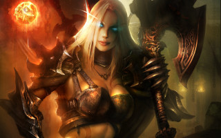 Woman sword demon glowing ball - her hand and a demon free wallpaper