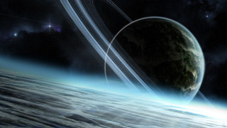Planet rings stars clouds moon - a distant star in the distance free wallpaper for desktop