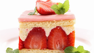 Cake strawberries mint white plate - strawberry free wallpaper