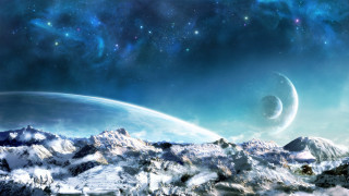 Distant planet mountains stars aurora - a distant star in the sky free wallpaper