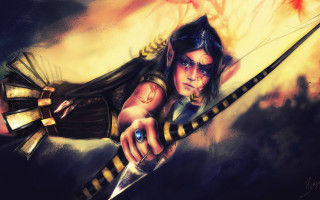 Woman sword serious fantasy elf - a painting of a woman holding free wallpaper