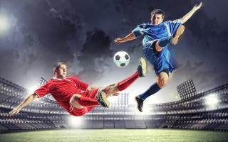 Night soccer players fullmoon stadium - athletic free wallpaper