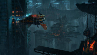 Futuristic city flying saucer architecture - a futuristic city in the background free wallpaper for desktop