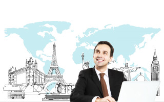 Man suit desk laptop worldmap - a desk free wallpaper for desktop