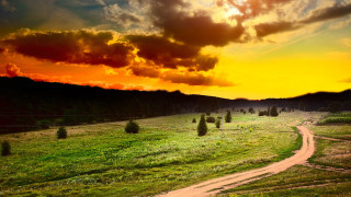 Dirt road autumn magic realism - a dirt road in a field free wallpaper