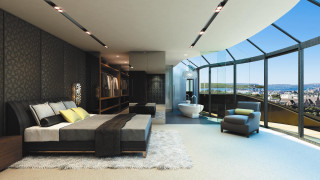 Bedroom city view enguerquarton light - open ceiling free wallpaper