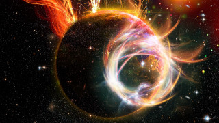 Colorful swirl light black hole - a bright star in the background free wallpaper