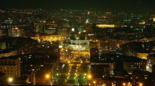 City night lights buildings street - the building and the street free wallpaper