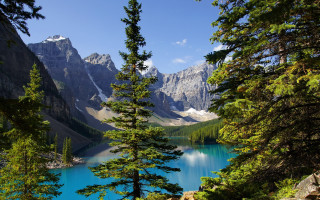 Lake mountains trees blue sky 39 - tree and mountains free wallpaper for desktop