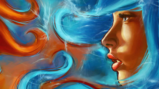 Blue hair red lip woman - blue hair free wallpaper for desktop