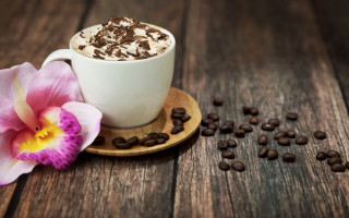 Coffee flower wooden table beans 2 - a plate free wallpaper for desktop