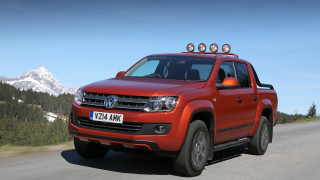 Red truck mountains blue sky - a red truck free wallpaper