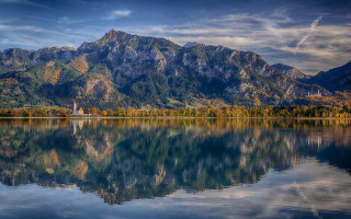 Mountain lake reflection church city 2 - free landscape wallpaper