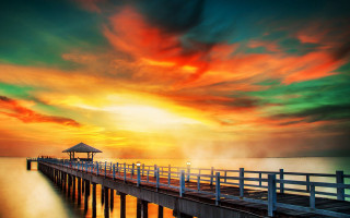 Sunset gazebo pier colorful sky - a colorful sky free wallpaper