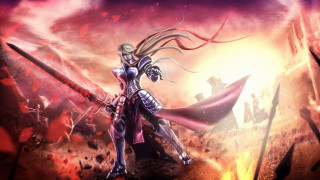 Woman purple sword fire field - a purple outfit holding free wallpaper