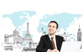 Man suit desk laptop worldmap 2 - a desk free wallpaper for desktop