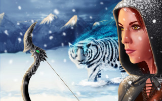 Woman bow white tiger snow - cyril rolando free wallpaper