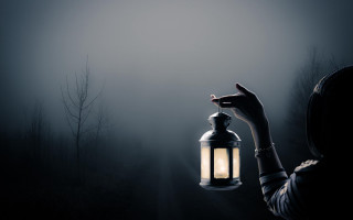 Woman lantern foggy background tree - atmospheric free wallpaper