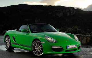 Green sports car mountain sunset - a green sports car free wallpaper for desktop