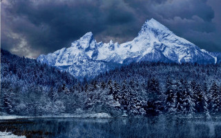 Mountain lake snow trees aurora - the ground and trees free wallpaper for desktop