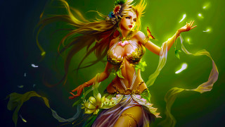 Woman bikini flower green bird - egyptian art free wallpaper