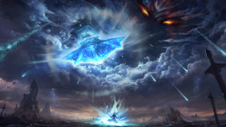 Sky dragon demon man battle - a painting of a sky free wallpaper