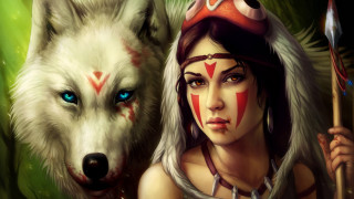 Woman facepaint wolf tribal weapon - painted free wallpaper for desktop
