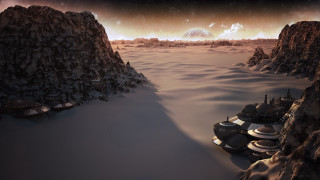 Sci fi planet mountains night - free space wallpaper for desktop