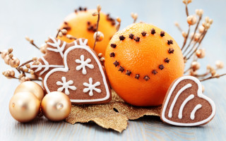 Orange cookies decorations blurry branch - folk art free wallpaper