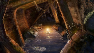 Boat river night light trees - andreas rocha free wallpaper