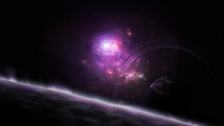 Space aurora moon earth fireworks - a bright light in the middle free wallpaper