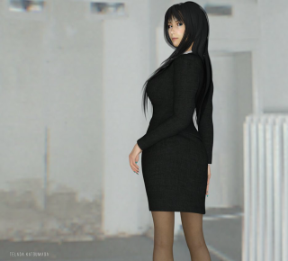 Woman black dress white wall 2 - a room free wallpaper for tablet