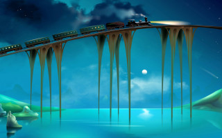Train bridge night moon stars - a bridge over water free wallpaper