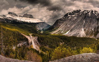 Mountain range winding road cloudy 5 - snow free wallpaper for desktop