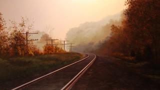Train fog forest autumn gouache - in gouache free wallpaper