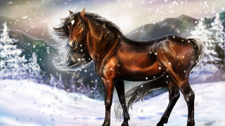 Horse snow mountain fantasy digital - a horse free wallpaper for desktop