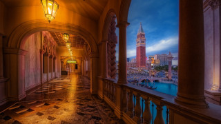 Hallway clocktower pool evgeny lushpin - a clock tower in the distance free wallpaper