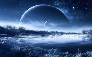 Blue planet lake star space - a few star free wallpaper
