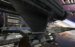 Futuristic space station spaceship planet - a distant planet in the foreground free wallpaper