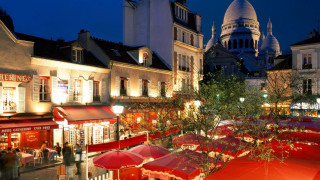 Red umbrellas city night impressionist - didier mouron free wallpaper