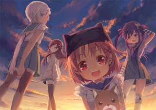 Girls sunset cat group standing - a group of girls free wallpaper