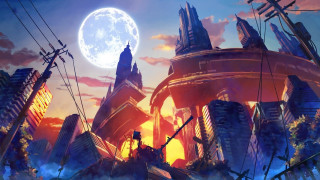 Futuristic city fullmoon clouds architecture - a few building free wallpaper
