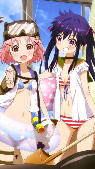 Anime girls bathing suits window 2 - neogeo free wallpaper for mobile