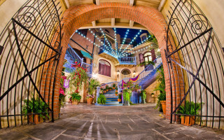 Large archway staircase potted plants - a set of stairs free wallpaper