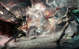 Fantasy creatures battle women armor 2 - game art free wallpaper for desktop