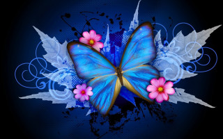 Blue butterfly pink flowers gothic - a blue butterfly free wallpaper